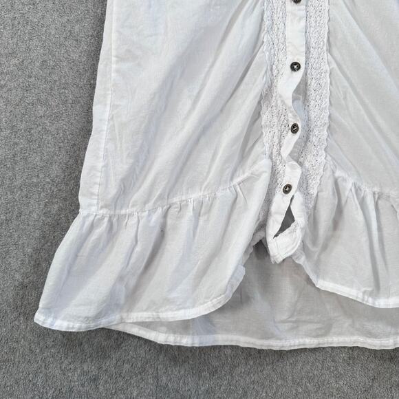 Saha White Button Front Swim Coverup Women's Medium White Crochet Trim Ruffle - Picture 3 of 7